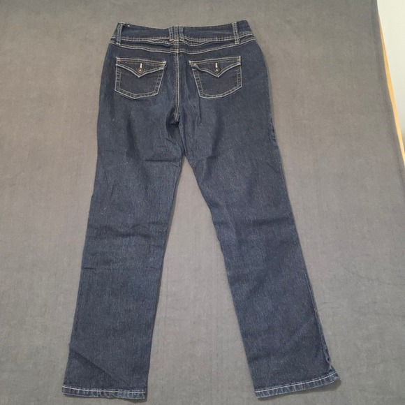 Fashion Bug Straight Leg Jeans Womens 14 Dark High Rise 3 Button Stretch - Picture 2 of 9